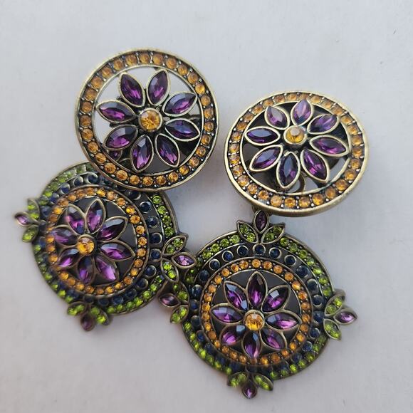 Heidi Daus Crystal Kaleidoscope French Twist Round Clip On Dangle Earrings 2in1 - Picture 6 of 11